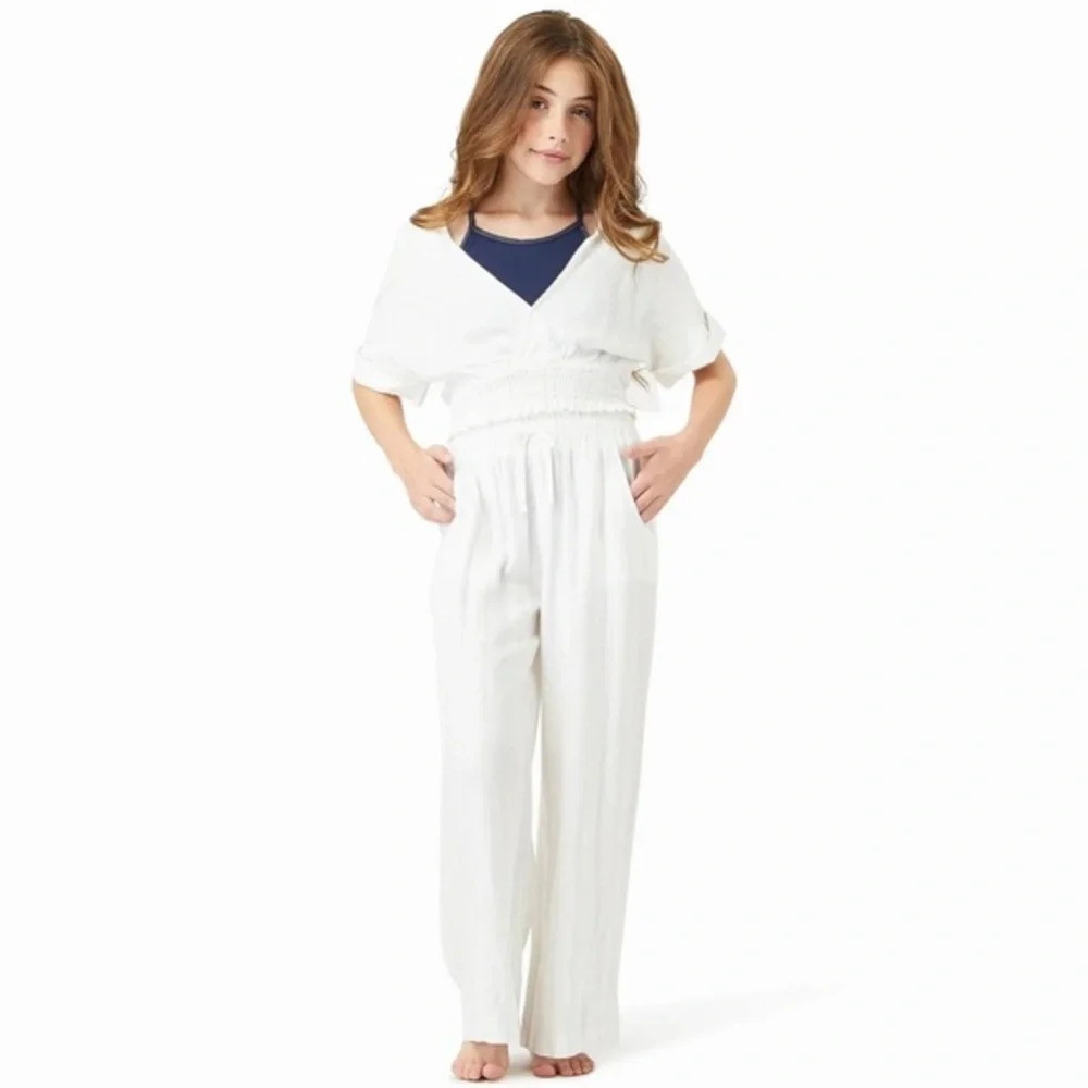 NWT Habitual Kids Faye Metallic Stripe Top & Wide-Leg Pants Swim Cover-Up Set 6X